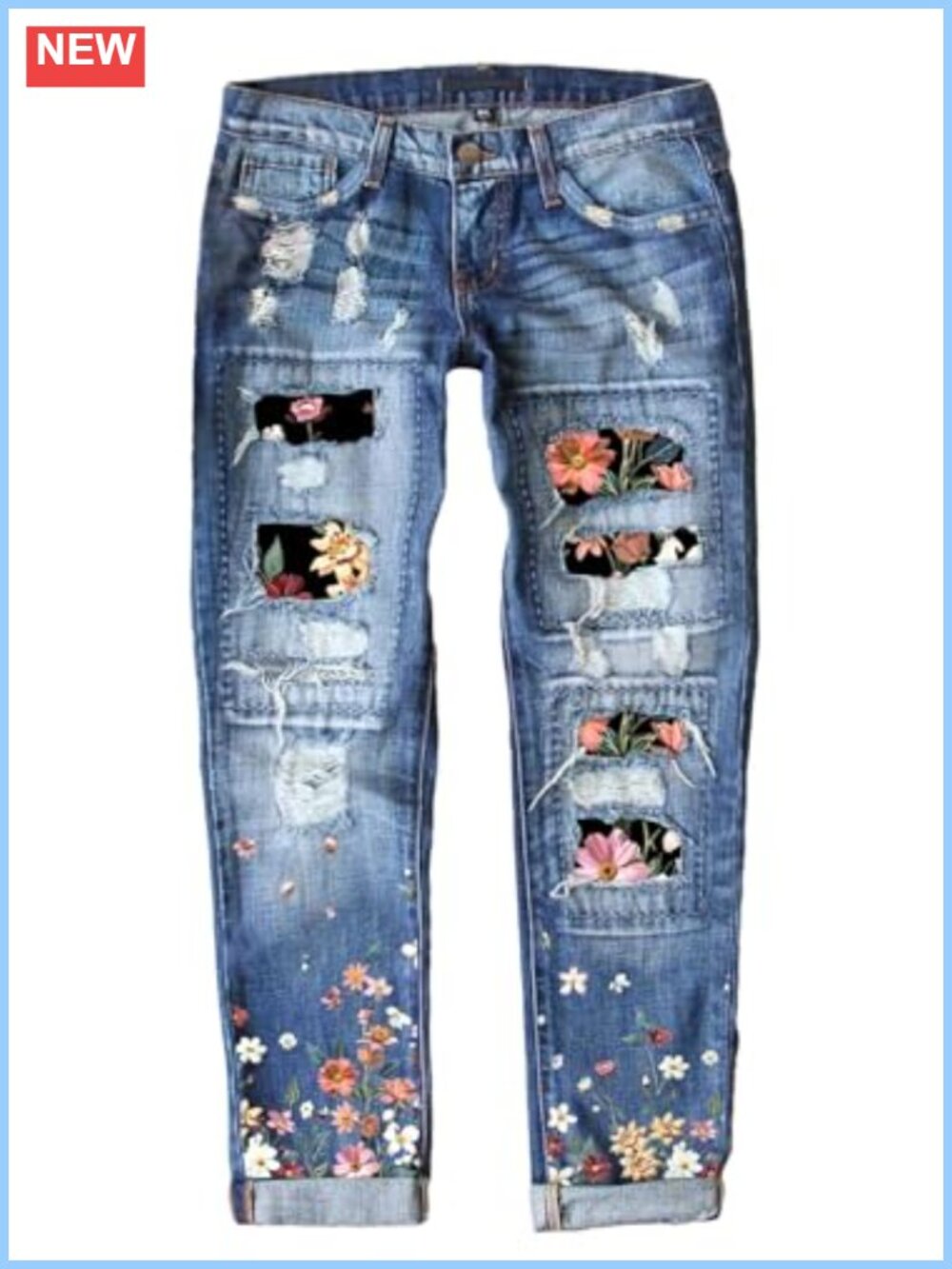 Women's Plaid Patch Ripped Boyfriend Distressed Stretch Skinny Denim Jeans